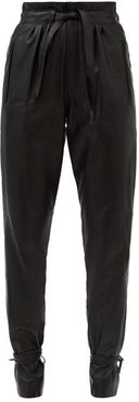 Duardo Tied-ankle Leather Tapered Trousers - Womens - Black