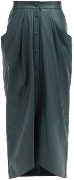 Lyvia Push-stud Leather Midi Skirt - Womens - Dark Green