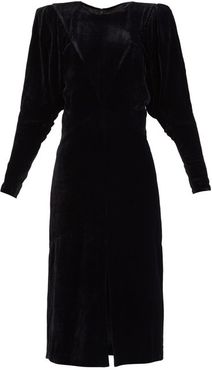 Geniasi Padded-shoulders Velvet Midi Dress - Womens - Black