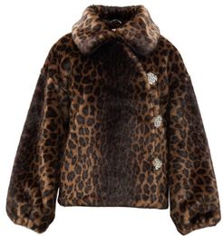 Olga Crystal-button Faux-fur Jacket - Womens - Leopard