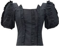 Elizabeth Ruffled Taffeta Blouse - Womens - Black