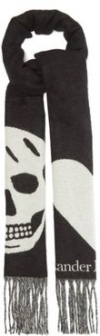 Skull And Heart Jacquard Wool-blend Gauze Scarf - Womens - Black Multi