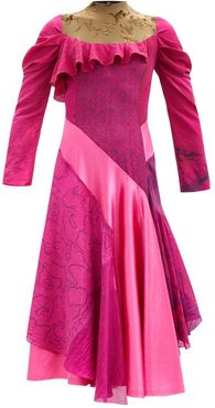 Upcycled Asymmetric Silk-satin Dress - Womens - Fuchsia