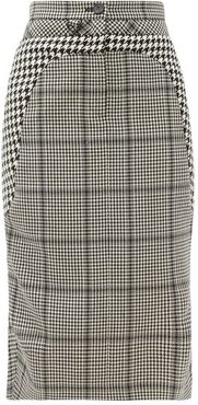 Panelled Checked Wool Midi Skirt - Womens - Black White