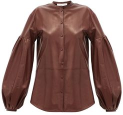 Balloon-sleeve Leather Shirt - Womens - Brown