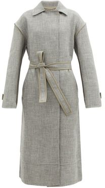 Belted Slubbed-weave Coat - Womens - Grey