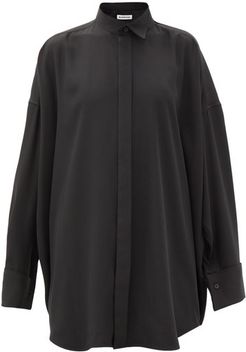 Gathered-nape Oversized Crepe Shirt - Womens - Black