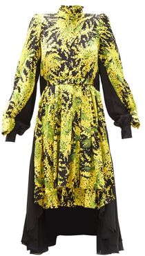 Double-layer Mimosa-print Silk-satin Dress - Womens - Yellow Print