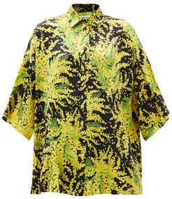 Floral-print Oversized Silk-faille Shirt - Womens - Yellow Print