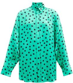 Logo-jacquard Polka-dot Silk Blouse - Womens - Green Print