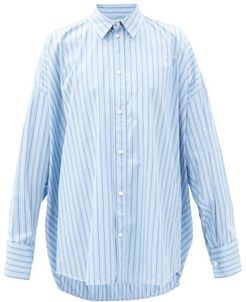 Oversized Striped Cotton-poplin Shirt - Womens - Light Blue