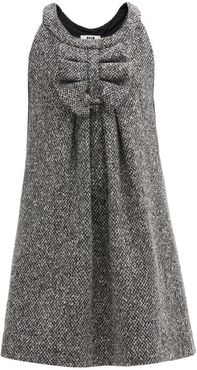Bow Wool-tweed Mini Dress - Womens - Grey