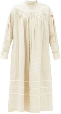Pintucked Linen-blend Midi Dress - Womens - Cream