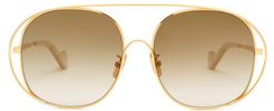 Oversized Round Metal Sunglasses - Womens - Gold