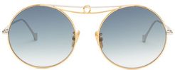 Round Metal Sunglasses - Womens - Gold
