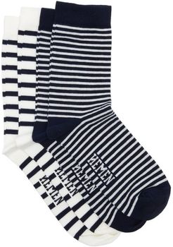 Pack Of Two Striped Organic-cotton Blend Socks - Mens - Blue White