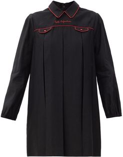 École Enfantine-embroidered Linen-blend Mini Dress - Womens - Black
