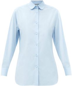 Club-collar Cotton-poplin Shirt - Womens - Light Blue