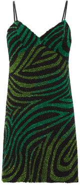 Zebra Sequinned Mini Dress - Womens - Black Green