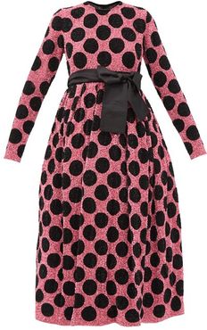 Polka-dot Waist-sash Sequined Midi Dress - Womens - Black Pink