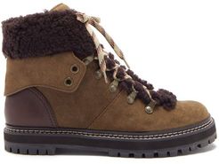 Eileen Shearling And Suede Boots - Womens - Khaki