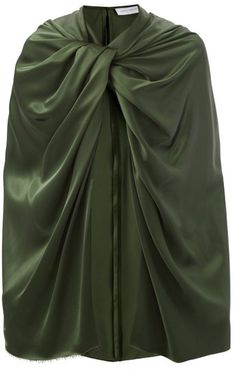 Twist-shoulder Satin Cape - Womens - Green