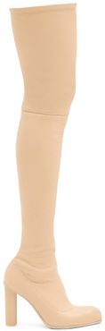 Point-toe Leather Over-the-knee Boots - Womens - Beige