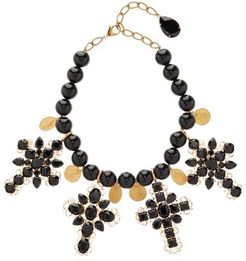 Beaded Cross-embellished Choker Necklace - Womens - Black