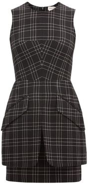 Checked Virgin-wool Mini Dress - Womens - Black White