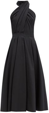 Halterneck Pleated Cotton-poplin Midi Dress - Womens - Black