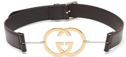 GG-plaque Leather Belt - Womens - Black
