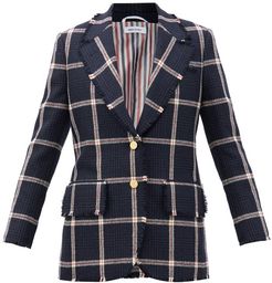 Single-breasted Fringed Check Wool-tweed Jacket - Womens - Navy Multi