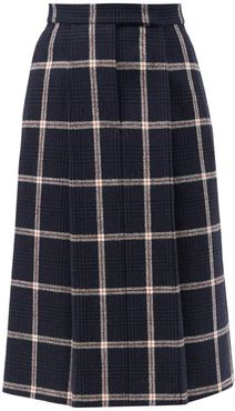 High-rise Checked Wool-tweed Skirt - Womens - Navy Multi
