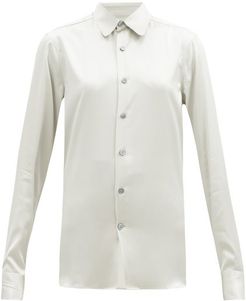 Club-collar Silk-blend Satin Shirt - Womens - Light Grey