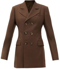 Double-breasted Longline Wool-blend Jacket - Womens - Dark Brown