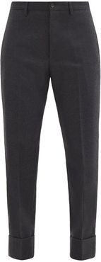 Turn-up Cuff Wool-blend Straight-leg Trousers - Womens - Dark Grey