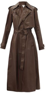 Belted Leather Trench Coat - Womens - Dark Brown