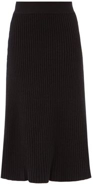 High-rise Ribbed Wool-blend Midi Skirt - Womens - Black