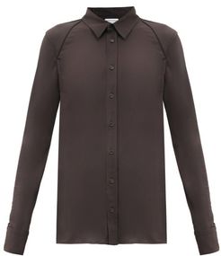 Panelled-shoulder Technical-jersey Shirt - Womens - Dark Brown