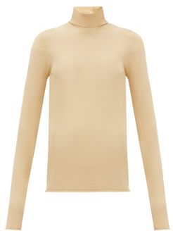 Roll-neck Jersey Sweater - Womens - Beige