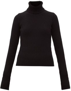 Roll-neck Ribbed Wool-blend Sweater - Womens - Black