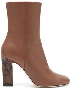 Carly Block-heel Leather Boots - Womens - Brown