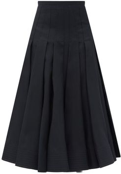 High-rise Pleated Wool-blend Midi Skirt - Womens - Black