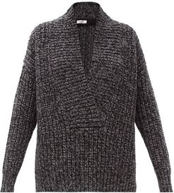 Shawl-collar Ribbed Wool-blend Sweater - Womens - Black Grey