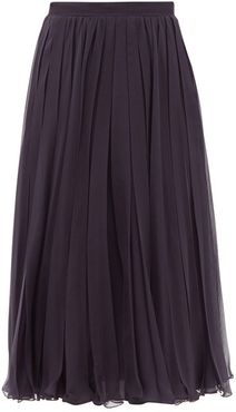 Pleated Silk-chiffon Midi Skirt - Womens - Navy