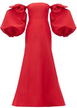 Detachable Puff-sleeve Silk-faille Gown - Womens - Red