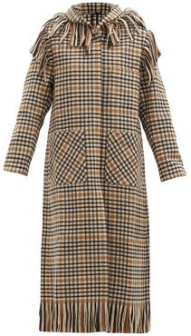 Fringed Checked Wool-blend Hooded Coat - Womens - Black Cream