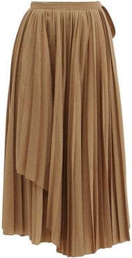 Pleated Wool-blend Wrap Skirt - Womens - Dark Beige