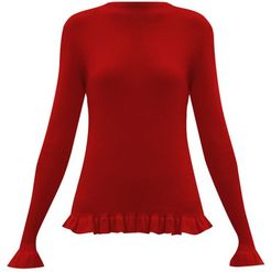 Ruffle-trim Rib-knit Merino Wool Sweater - Womens - Red
