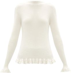 Ruffle-trim Rib-knit Merino Wool Sweater - Womens - Ivory